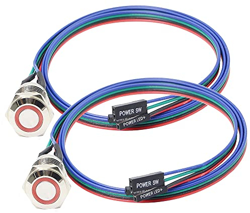 Guuzi Chassis Schalter Gastgeber Metallknopf, Rechner Gastgeber Schalter Kabel PC Gehäuse LED Power Button ATX Versorgung Ein/Aus für DIY Rechner Schalter 60cm-2pcs(12mm)