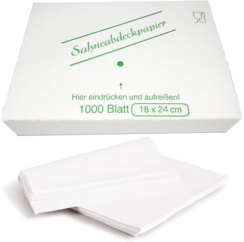 Lomatek Sahneabdeckpapier 18x24cm - 1000 Blatt, Trennpapier für Feingebäck, Gebäckpapier, Torten & Kuchenabdeckpapier für Kuchen & Torten, verhindert Austrocknen & Zusammenkleben, gewachst, weiß