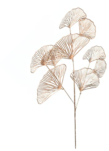 Flueyer Künstliche goldene Pflanzen, Blätter, künstliche goldfarbene Ginkgo-Blätter, 68,6 cm, Kunststoff, Aprikose, Blätter, Zweige, Blumenarrangement für Heimwerken, Basteln, Zuhause, 2 Stück