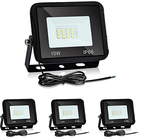 Izrielar 4pcs 10W Spots LED Extérieur, 900LM LED Extérieur Projecteur IP66 3000K Blanc Chaud Éclairage Extérieur Applique Murale pour Jardins, Terrains de Sport, Cours, Garage, Hôtel, Allée