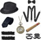YADODO 20er Jahre Accessoires Herren Set Mafia Kostüm Herren Accessoires 1920er Herren Accessoires Gatsby mit Taschenuhr Gefälschter Schnurbart Hut Fliege Krawatte für Fasching Halloween Party Cosplay