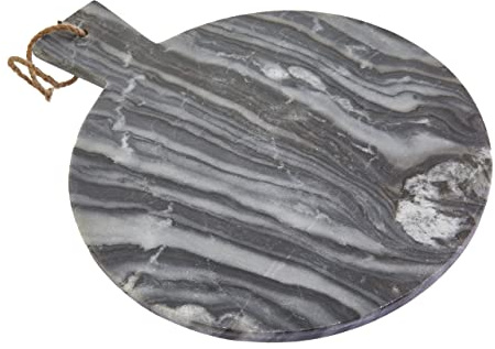 Premier Housewares Grey Marble Round Paddle Serving Board, Functional and Aesthetic, Modern and Luxe Decor Item, Unique Serving Platter, W36 x D28 x H2cm, Weight 2.272.