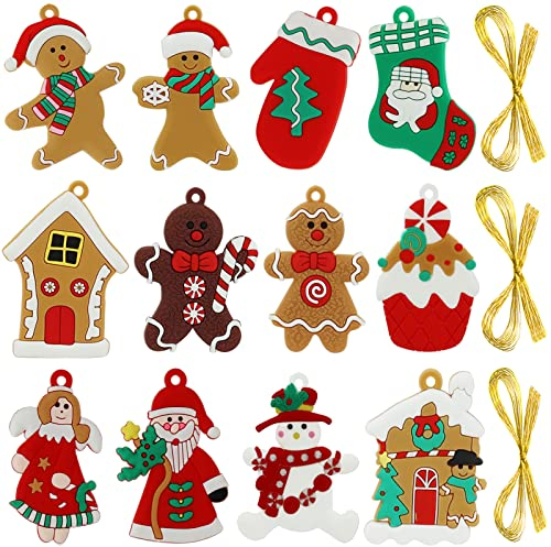 Annhao 12 Pezzi Ornamento Pan Zenzero Natale,Ciondoli di Addobbi Natalizi Omino Pan Zenzero Decorazioni Appeso per Albero di Natale Festa la Casa Decorazioni,Babbo Natale,Calza di Natale
