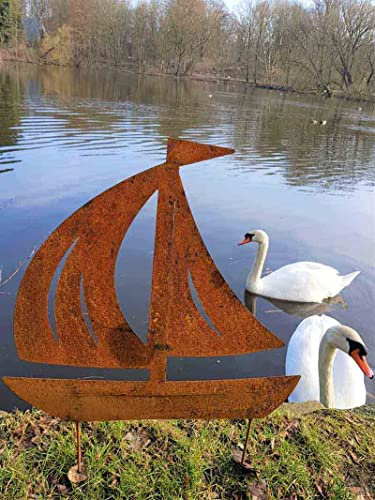 KUHEIGA Gartenstecker Rost Segelboot/Boot aus Metall Roststecker Höhe 80cm Beetstecker