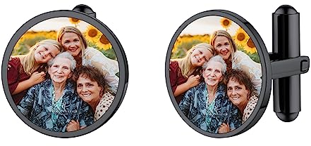 FindChic Personalisierte Manschettenknöpfe mit Foto schwarz Men Cufflinks Edelstahl Bild Manschettenknopf Herren Accessoires für Hemd, Hochzeit Geschäft Geschenk