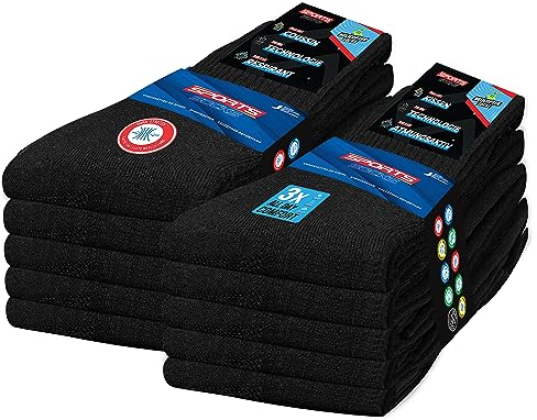 SOXCO 10 Paia Calzini Uomo Sportivi Spugna Running Trekking, Confezione da 10 (EU 43-46, Nero)