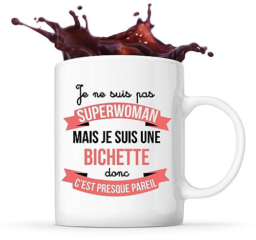 Tasse Blanche Bichette Superwoman | Mug Café Thé Idée Cadeau Femme Humour Collègue famille Anniversaire Noël