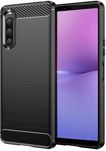 Folmecket Sony Xperia 10 V Hülle, Karbonfaser, Kratzfest, stoßdämpfend, weiche TPU-Gummi-Schutzhülle für Sony Xperia 10 V 6,1 Zoll Schwarz