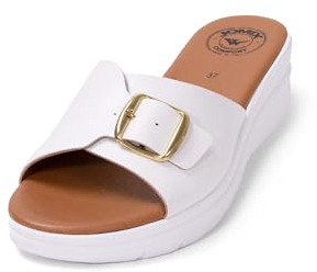 JOMIX Pantoletten Damen mit Absatz Bohemia Plateau Sandalen Sommerschuhe Boho Italienische Pantoffeln (Weiß, 38 EU, TD2010)