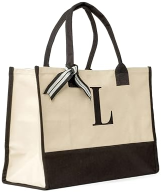 Elberfelder Leinen personalisierte Canvastasche l Geschenkidee l mit robustem Boden l mit Monogramm l Tote Bag l Handtasche l Oeko-Tex-Standard-100 l Einkaufstasche l 100% Baumwolle