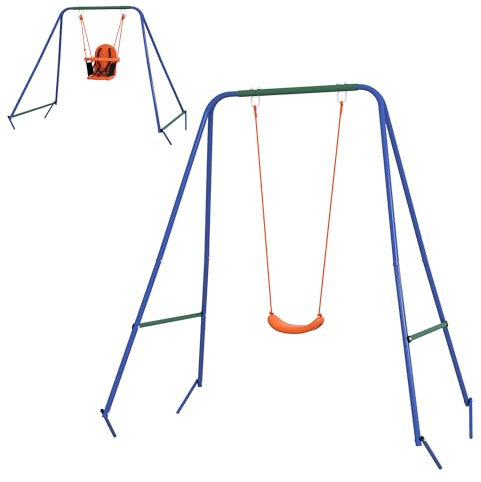 Outsunny Columpio Infantil 2 en 1 Columpio para Niños y Bebés con 1 Silla para Niños 1 Silla para Bebés y Cinturón de Seguridad para Exterior e Interior Naranja
