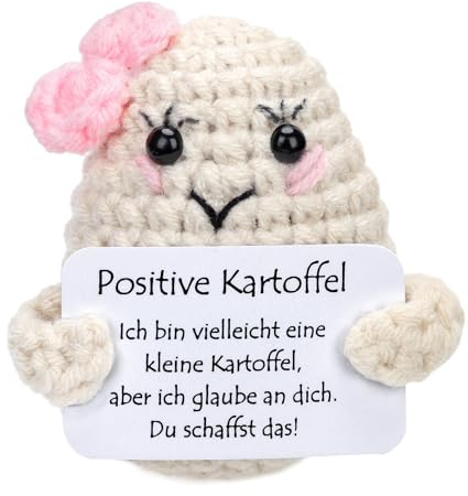 PEUTIER Mini Lustige Gestrickte Positive Kartoffel, 7,5cm Strickspielzeug mit Deutscher Karte Kreative Inspirierende Häkelpuppe Positive Potato Pocket Hug Geschenk für Kinder Freunde Abschluss