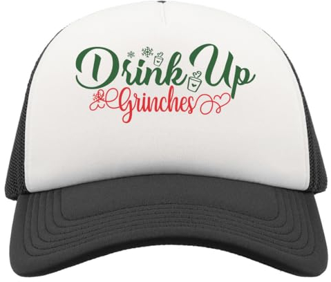 Drink Up Grinches Christmas Half Mesh Trucker Cap Baseball Hat Snapback Black, Schwarz , Einheitsgröße