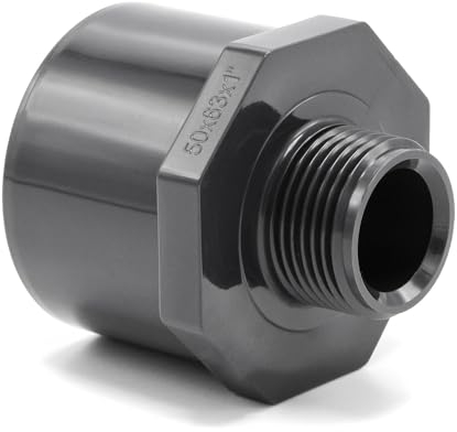 Baumaxxe PVC Reduziermuffe I 50/63 mm x 1 Zoll I Klebefitting und Verschraubung I Rohrmuffe mit 2 -Anschlüssen I Außengewinde 1 Zoll I bm176