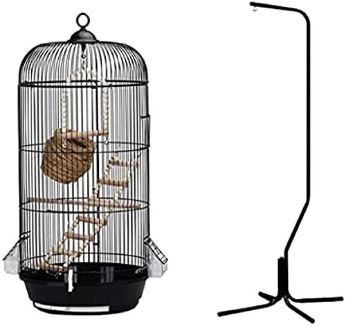 GuoHuiAMZ Runder Vogelkäfig mit Käfigrahmen, Papageien-Vogelkäfig, Holzhaus, Zuchtbox, stark versenkbarer Käfigrahmen, schwarz, 33 x 33 x 74 cm