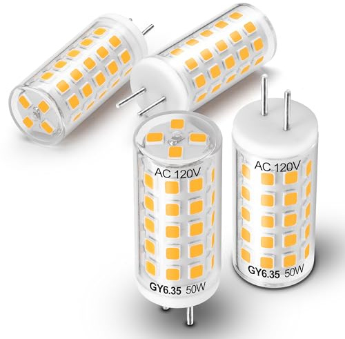 Heifymi AC100-240V GY6.35 LED Bulb 5W Equivanlent 50W Halgoen JC Type GY6.35/G6.35 Bi-Pin Base Warm White 2700K for Chandeliers Pendant Under Counter Accent Kitchen Lighting, Non-Dimmable, 4 Pack