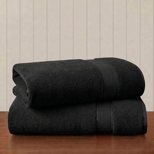 Madison Park Badetuch-Set, 800 g/m², Übergröße, 86,4 x 172,7 cm, 100% Baumwolle, sehr saugfähig, Hotel-Spa-Qualität für Badezimmer, Schwarz, 2 Stück