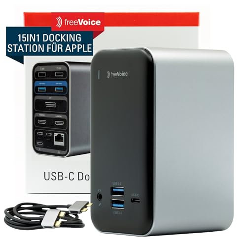 freeVoice Multiport Docking Station 15 in 1 I Multiport Adattatore per HDMI, DisplayPort, USB-A/C, RJ45 e jack 3,5 mm I Laptop Docking Station Triple Monitor I 4k Risoluzione