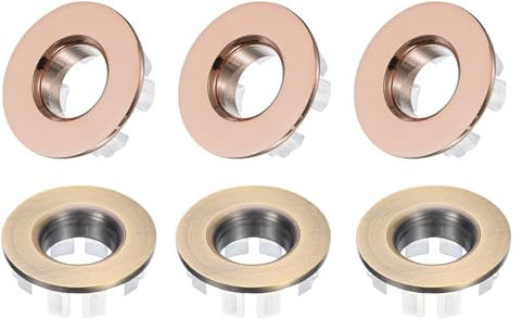 sourcing map 6pcs Sink Overflow Ring Set, Bathroom Kitchen Basin Trim Bath Sink Hole Round Brass Overflow Drain Cover Insert in Hole (Rose Gold, Bronze)