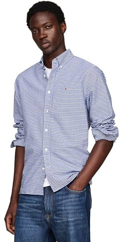 Tommy Hilfiger Long Sleeve Oxford Regular Fit, Men's Button Down Shirts, Also Available in Big and Tall, Royal Blue/Check, S