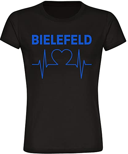multifanshop Damen T-Shirt - Bielefeld - Herzschlag - Druck blau - Frauen Größe 3XL schwarz