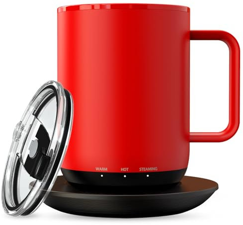 vsitoo S3PLUS 14oz Heated Coffee Mug with Lid, APP & Manual Controlled Self Heating Mug, Temperature Control Smart Mug with 90 Min Battery Life, Red