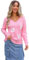 HEYPORK Damen Herbst Winter Warm Bequem Pullover Casual Mode Strickjacke Strickpullover Frauen V-Ausschnitt Langarm Floral Strickpullover(Rosa, L)