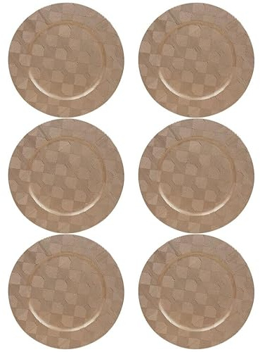 URBNLIVING 33cm Depth Charger Reusable Plates Set Gold Box Weave Design Table Plate for Christmas Halloween Wedding Party Catering Event Decoration Perfect for Any Occasion - Acrylic Material