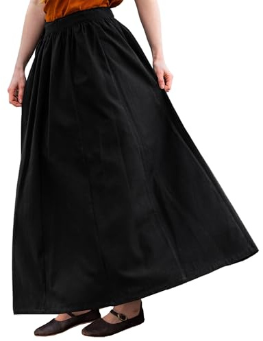 Leonardo Carbone® Damen Rock Konstanze | Tunnelzug Bund | Fließende Silhouette | Karneval, Halloween, Cosplay, LARP, Mittelalter, Kostüm, Kleidung, Festival | 100% Baumwolle Schwarz 2XL/3XL