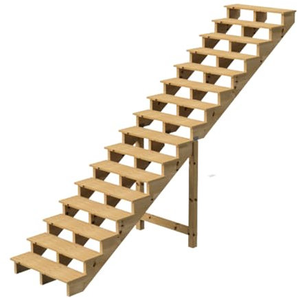 Scala esterna H275 cm – 16 gradini in legno D29 cm, larghezza 80 cm senza scaletta