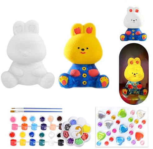 behone Kit de Peinture Lampe de Lapin Veilleuse 3D,Lapin 3D lumineux,Kit de Peinture Lampe,Set créatif pour enfants,Loisirs Créatifs Bricolage Enfant,pour les 6 7 8 9 10 11 12 ans