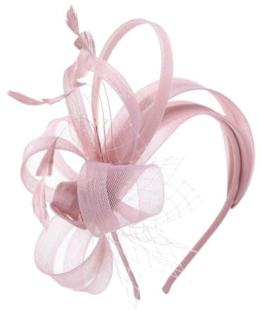 IYOU Bridal Wedding Fascinators Headbands Pink Feather Floral Headpiece Flower Church Cocktail Hair Accessories for Women Fancy Dress Party