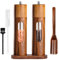 Uallsny Pfeffermühle Holz Salzmühle Manuell Gewürzmühle Salz und Pfeffermühle mit Keramikmahlwerk verstellbarem 2er Set mit Untersetzer für Pfeffer Salz Gewürze Höhe 21,5 cm