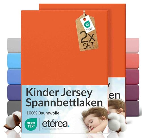 etérea Jersey 2er Set Spannbettlaken 60x120cm - 70x140cm Orange bis 15 cm Höhe - 100% Baumwolle Spannbetttuch Oekotex - Doppelpack Bettlaken 60x120 cm - 70x140 cm - Terra