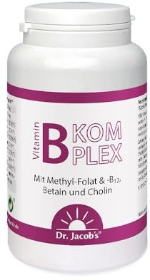 Dr. Jacob’s Vitamin-B-Komplex I alle 8 B-Vitamine plus Cholin und Betain I bioaktives Methylfolat und Methylcobalamin I optimal bei Methylierungsschwäche I Arzneibuchqualität, vegan I 120 Kapseln