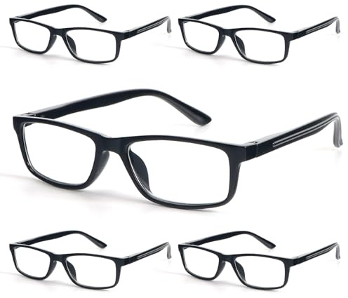 UVTQSSP 5er-Pack Lesebrille Herren Damen Quadratische Schwarz Lesebrillen Federscharnier Computer Brillen (5 Pack, 3, x)
