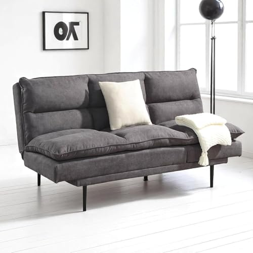 OAT Home Sennen 3 Seater Sofa Bed Modern Padded Style Multi-Position Click Clack Natural/Charcoal (Charcoal Grey)