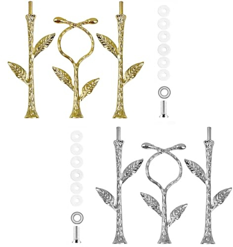 BetterJonny 2 Set Etageren Stangen, Etagere Bausatz Metallstangen Etagerenhalter Mittellochausstech 2 bis 3 Etage für Hochzeitstorte Tortenhalter Torten Etagere Tortenständer Gold Silber Rebe