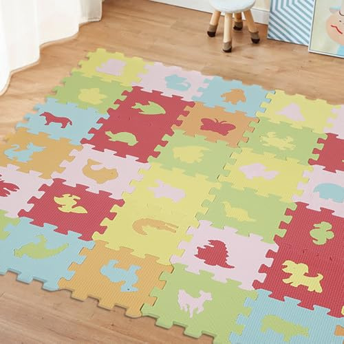 Puzzlematte Baby, Krabbelmatte Kinderteppich, Buchstaben & Zahlen, Spielteppich für Kinder, Einzelteilgröße: 16 × 16 cm，Boden Geruchlos & Wasserdicht, Ausführung B (36 Tierteile)