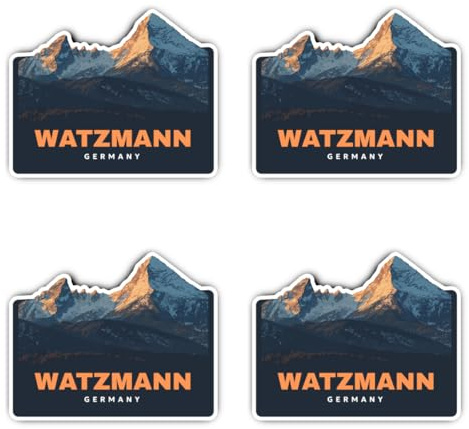 Aufkleber: 100 mm, 4 Stück - Watzmann Germany Berg Vinyl Sticker groß für Auto Camper Notebook