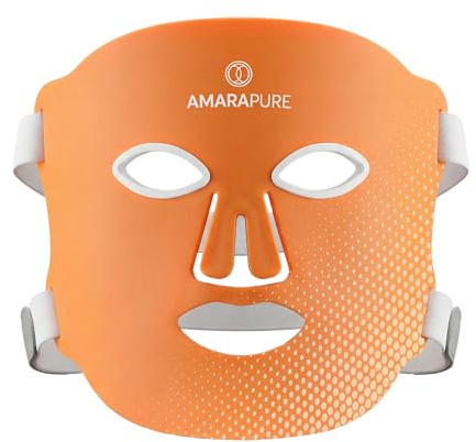 AmaraPure LED Maske Gesicht AP714?Pro - Rotlichtlampe Gesicht MultiColor, 192 Hochleistungs LEDs, 5 einstellbare Helligkeitsstufen, USB?Versorgung, Timer 15-45?Minuten - Vollständiges Gesicht - Orange