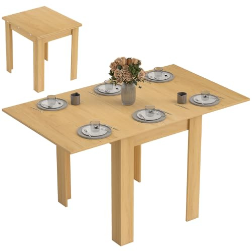 HOMCOM Table à Manger Extensible Rectangle Moderne 70-140 cm Bois Naturel | pour 4 à 6 Personnes, Table de Cuisine, Patins en Feutre, pour Petits Espaces, Salle à Manger, Salon