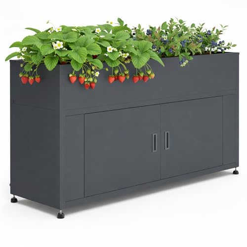 Hochbeet mit Stauraum | Kräuter- und Gemüsebeet Metall verzinkt und pulverbeschichtet | Anthrazit 160 x 50 x 85 cm (B x T x H) Garten und Balkon