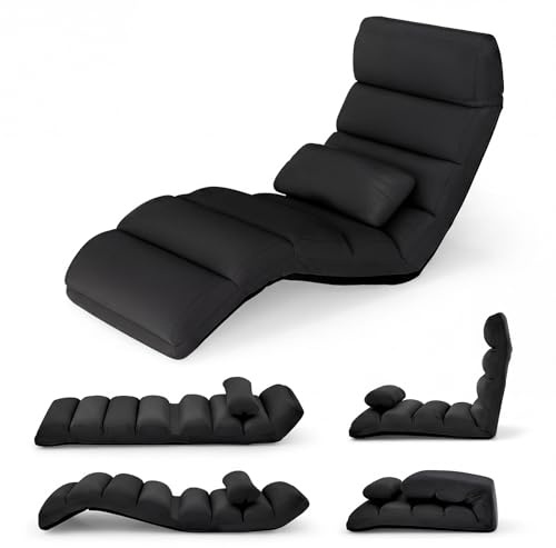 COSTWAY Sillón Cama Plegable en 5 Posiciones, Silla de Suelo con Respaldo Ajustable, Sofá Perezoso Individual con Reposacabezas Ideal para Jugar, Dormir, y Leer, Capacidad de Carga de 100 kg (Negro)