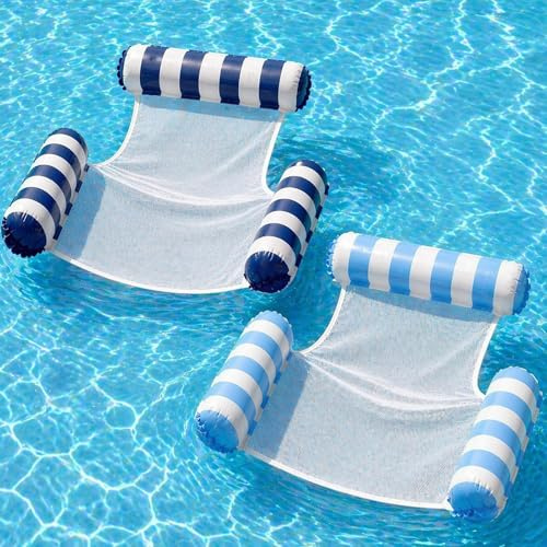HSSPYY 2er Set Pool-Hängematte für Erwachsene, Wasserhängematte mit Netz, Faltbare Pool Float Liege, 120 x 105 cm, bis 100 kg, aufblasbare Schwimmliege für Pool, Garten & Urlaub