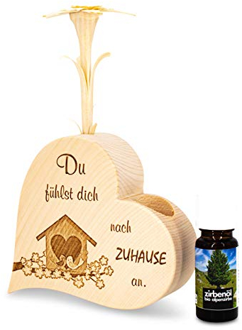 Zirbenduftset Herz Du fühlst dich nach Zuhause an + Bio-Zirbenöl (10ml)