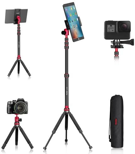 Manbily Mini trípode para cámara de 56 pulgadas de aluminio para selfie stick tablet soporte para cámara DSLR Gopro altura ajustable Vlogging pequeño trípode iPad Smartphone con cabezal esférico de