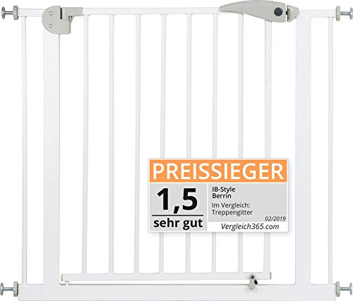 ib style Türschutzgitter Berrin XXL 85-185 - Extra breiter Durchgang, Treppenschutzgitter für Babys, Kleinkinder Schutzgitter, Ohne Bohren, 105-115 cm, Weiß