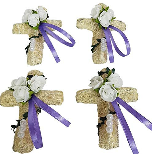 Der-kleine-Dekoladen Tischdekoration Kommunion Konfirmation Taufe Kreuz flieder weiß Tischdeko