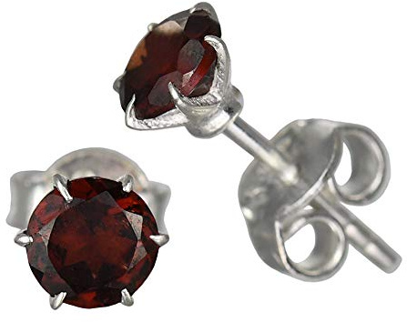 I-be, Granat Edelstein facettiert Ohrstecker rund, 925 Silber, im Geschenketui, 352121 (5 mm)